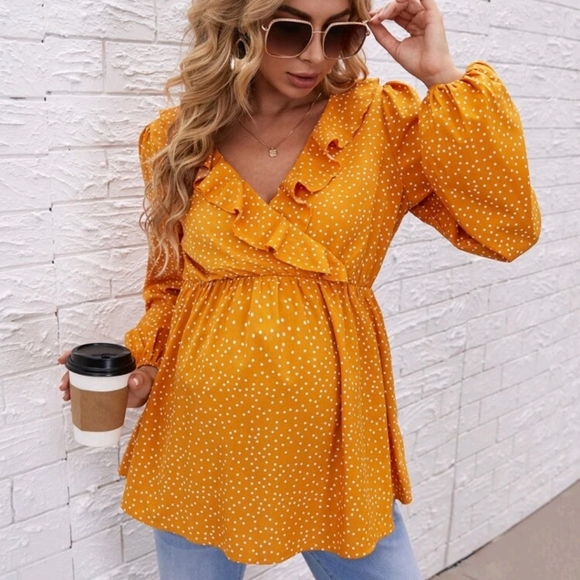 Maternity Polka Dot Ruffle Trim Blouse - Picture 4 of 6